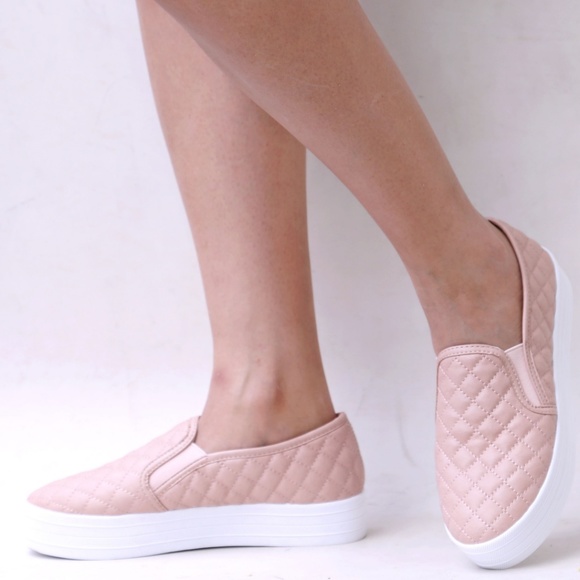 New Blush Quilted Slip On Platform Sneakers - Picture 3 of 3